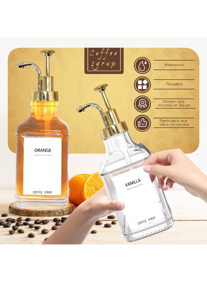 2 حزمة 16.9OZ مربع شراب القهوة موزع للشريط مع العلامات ومضخة الفضة ، موزع مضخة القهوة ، زجاجة شراب الزجاج ، 500ML (الفضة) - Image 5